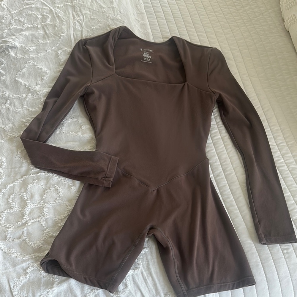 BuffBunny Long Sleeve Square Neck Bodysuit Romper in Brown